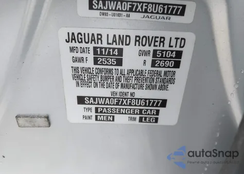 2015 Jaguar Xf 3.0 Portfolio/3.0 Sport from USA, damaged, VIN SAJWA0F7XF8U61777